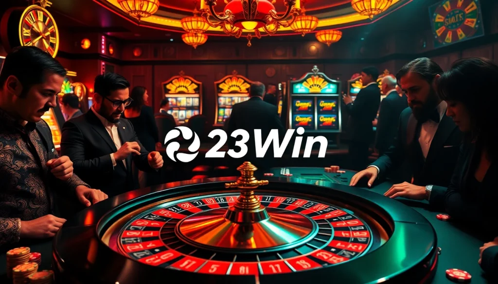 Experience the thrill of 23Win at a luxurious roulette table in a high-stakes casino.