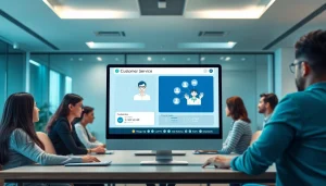 在现代办公室环境中，多元化团队共同提升客户服务，探索美洽官网平台。