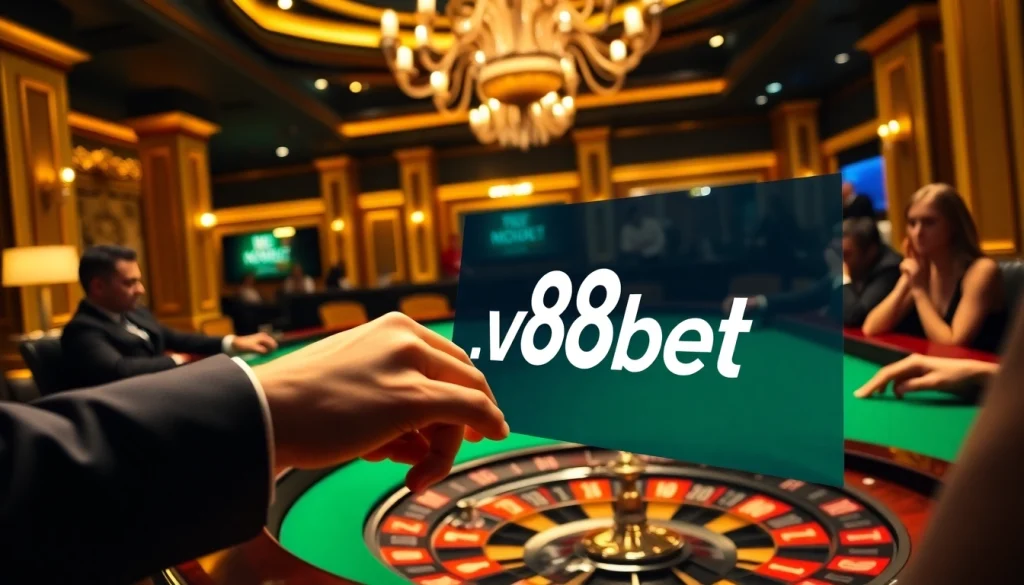 Experience the thrill of gambling at new88bet with poker chips, cards, and roulette tables.