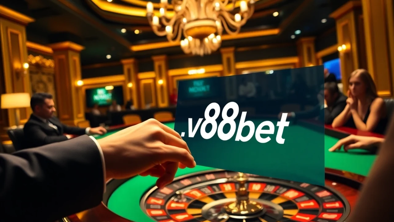 Experience the thrill of gambling at new88bet with poker chips, cards, and roulette tables.