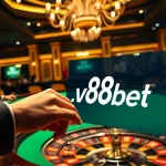 Experience the thrill of gambling at new88bet with poker chips, cards, and roulette tables.