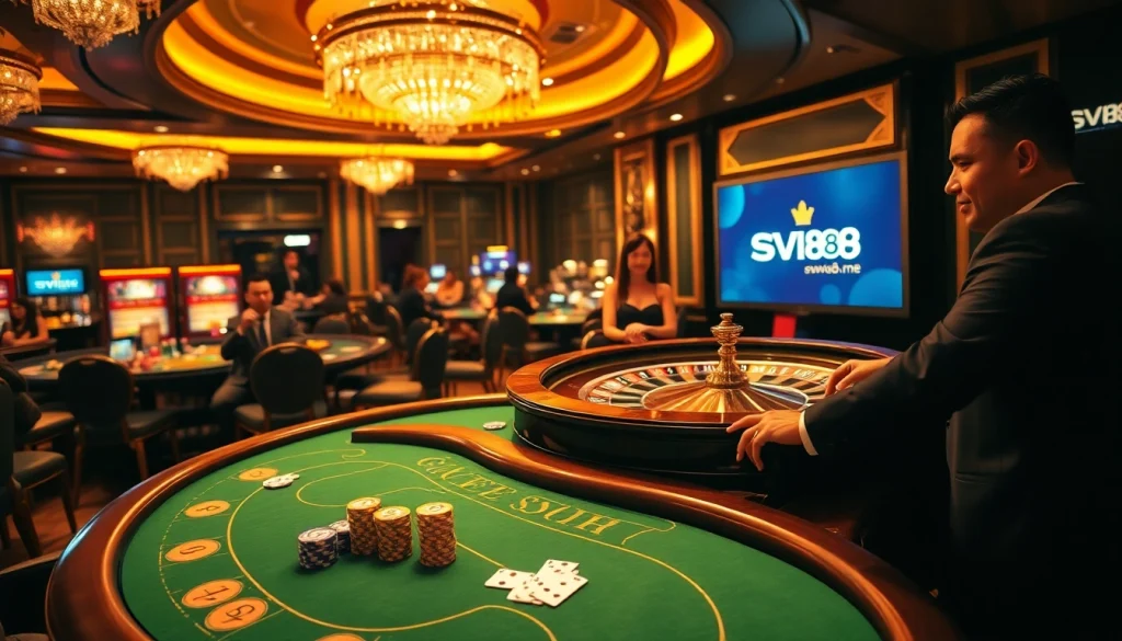 Engage at sv88.me with thrilling poker action at a luxurious casino table.