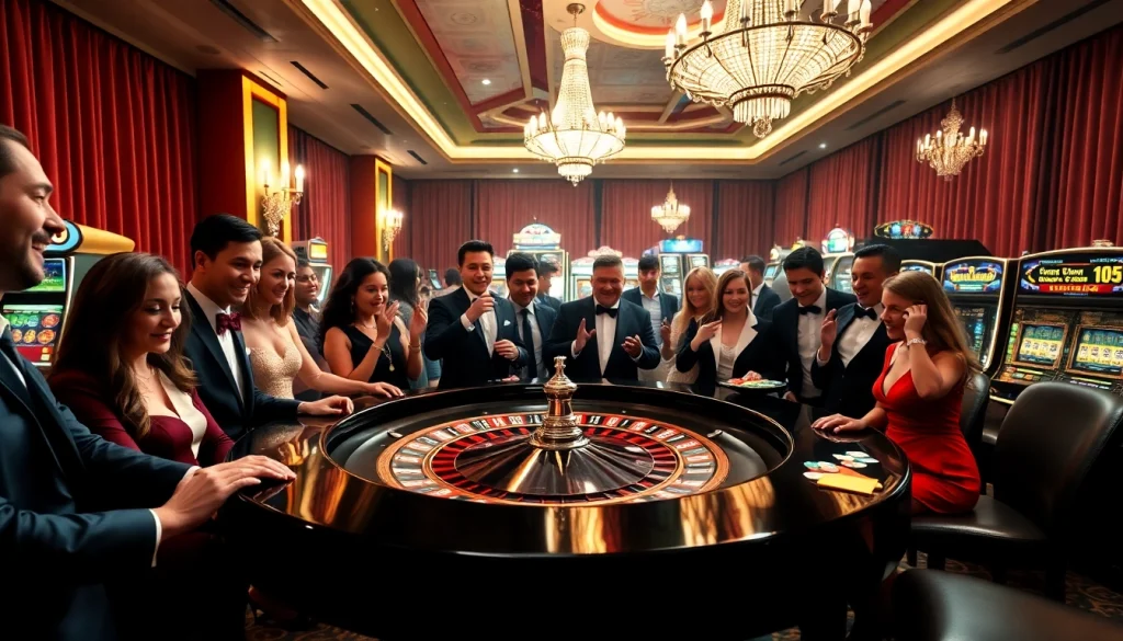 DABET offers an exciting casino experience with vibrant roulette tables and eager players.