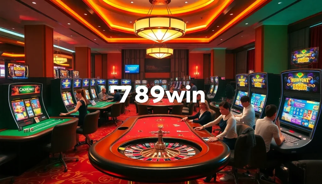 Players enjoying diverse games at 789win casino, showcasing excitement and luxury in a vibrant atmosphere.