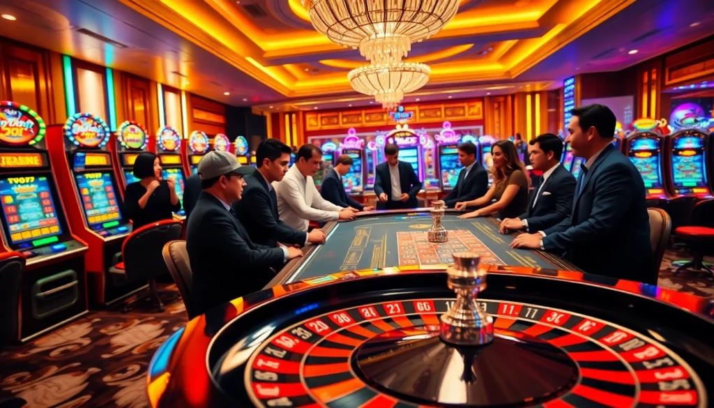 AZ88 gamblers engaged in high-stakes betting at a vibrant casino table.