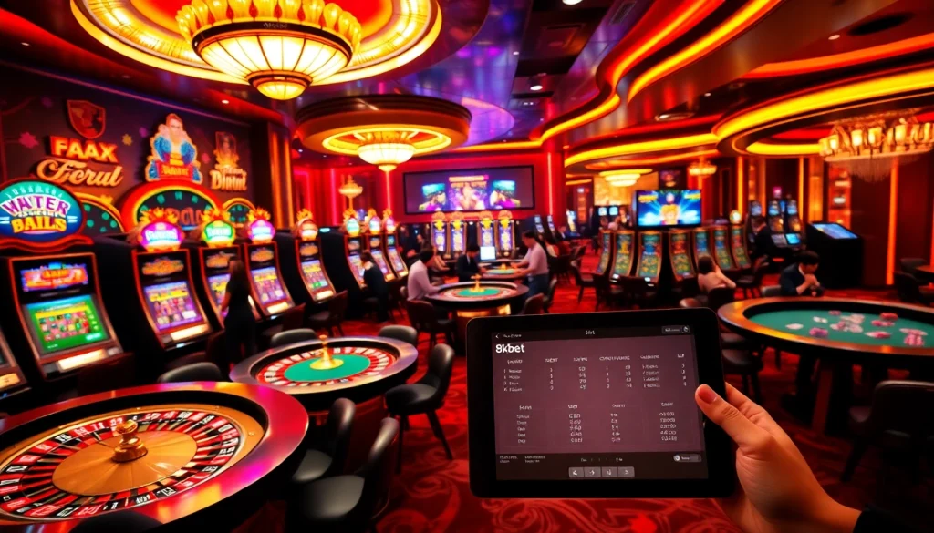 Experience the excitement of 8kbet casino, with vibrant slots and engaging players enjoying their games.