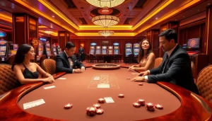 Players engaging in a high-stakes poker game at PG88 VIP lounge in a luxurious casino setting.