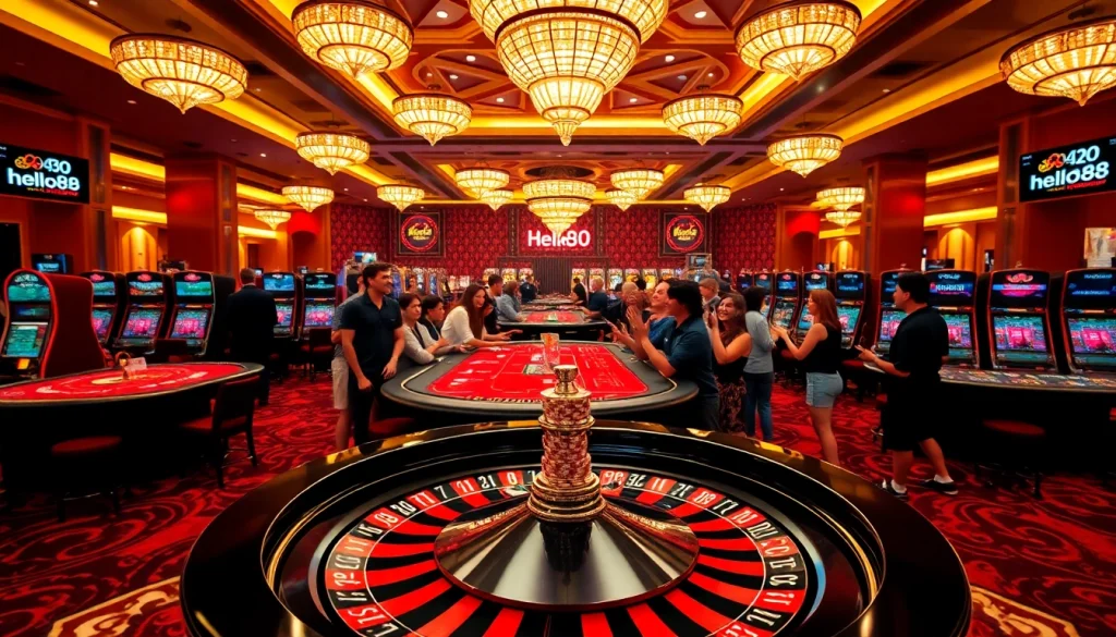 Engage in thrilling casino action at hello88, with poker tables, roulette wheels, and vibrant slot machines.
