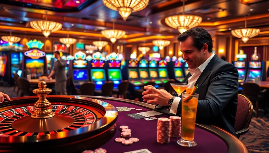 RR88 casino table scene with poker chips and cards in a buzzing atmosphere.