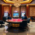 Engaging scene of professional gamblers at a UU88 poker table, highlighting excitement and luxury in gaming.