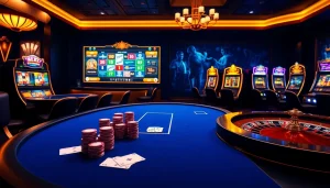 Experience thrilling gaming moments at https://www.7c77.app/ with elegant casino tables and vibrant slot machines.