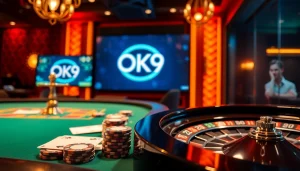 Engage in thrilling gaming experiences at OK 9 with premium poker tables and vibrant casino atmosphere.
