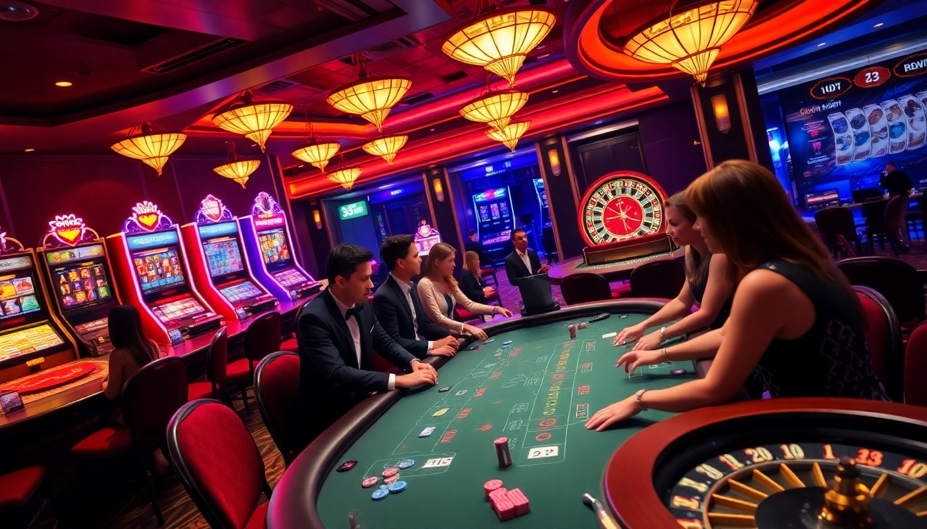 Experience the thrill of 33win in a vibrant casino scene featuring lively blackjack and roulette.