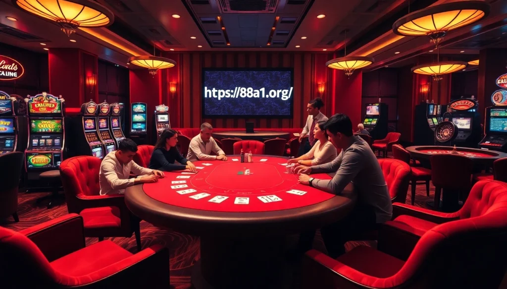 Players enjoy high-stakes poker at the luxurious casino while accessing https://88aa1.org/ for online gaming.