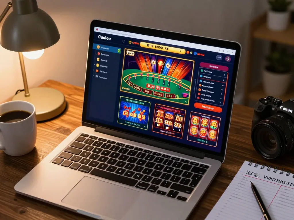 Experience 3Bet gameplay on a laptop, showcasing various online games in a cozy setting.