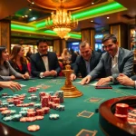 Exciting live casino scene at https://lc88.art/ with colorful poker chips, cards, and a roulette wheel.