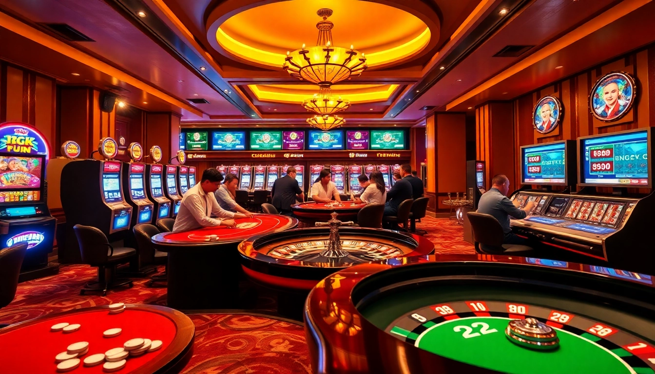 Experience the excitement of 123GA FUN with lively casino tables, engaging slot machines, and vibrant gaming action.