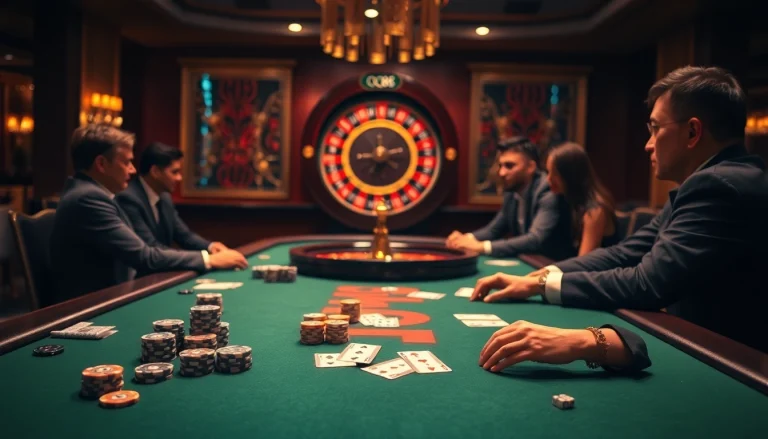 Experience the thrill of poker and roulette at QQ88 with an elegant gambling scene.