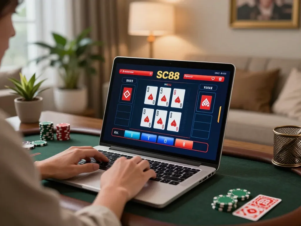 Player engaged in online Baccarat at SC88, showcasing strategic betting with live dealer interface