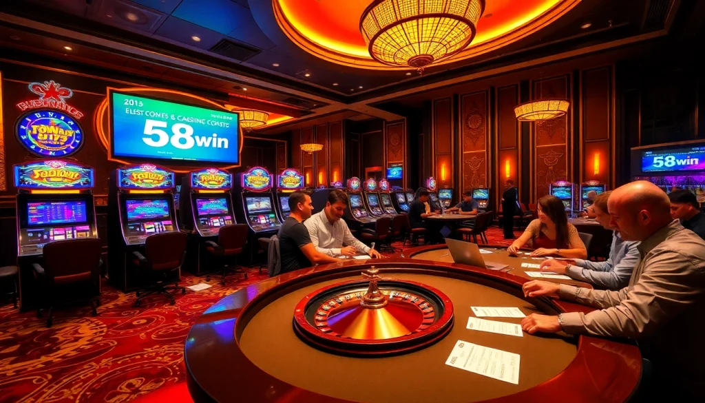 Players winning at the exciting 58win casino, showcasing vibrant slot machines and thrilling games.