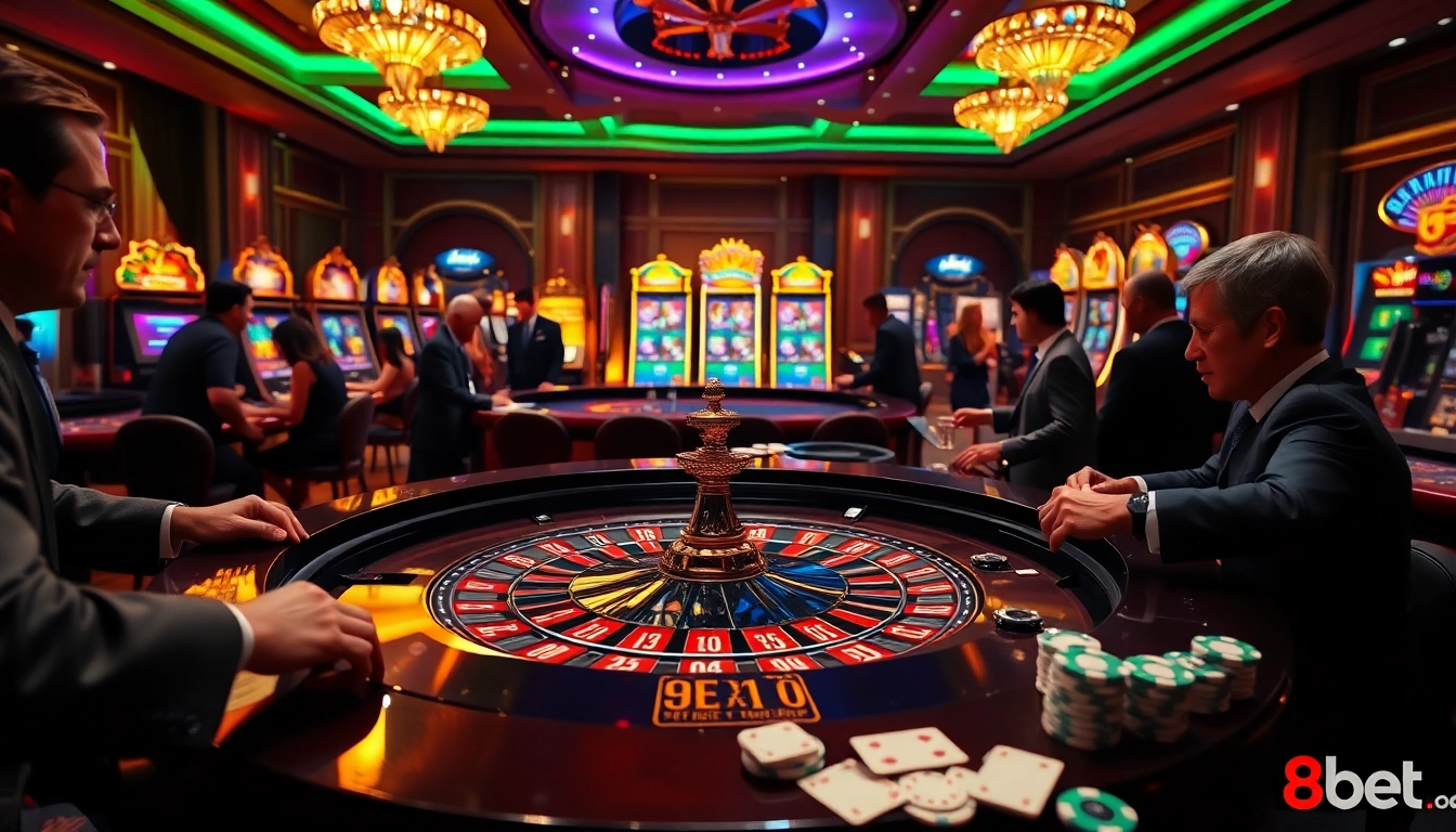 Players engage in thrilling bets at 88bet's vibrant casino, showcasing excitement and professionalism.