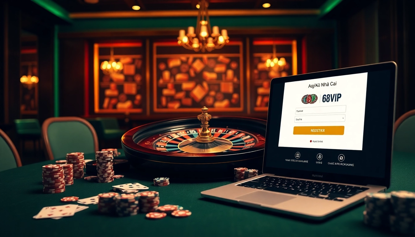 Register at Đăng Ký Nhà Cái 68VIP with a luxurious casino atmosphere and online features.