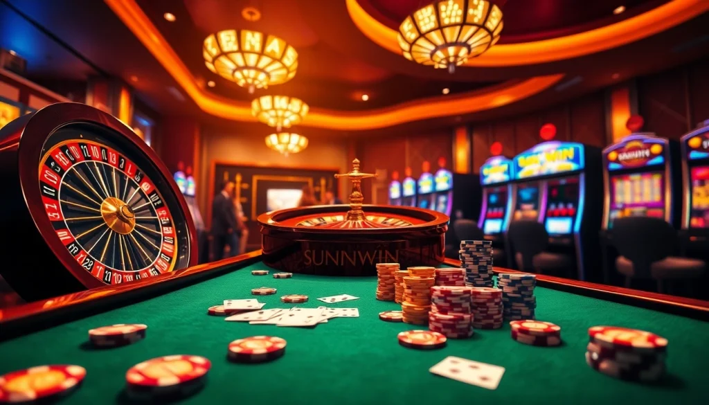 Experience the thrill of SUNWIN gaming with vibrant casino visuals, sleek tables, and exciting slot machines.