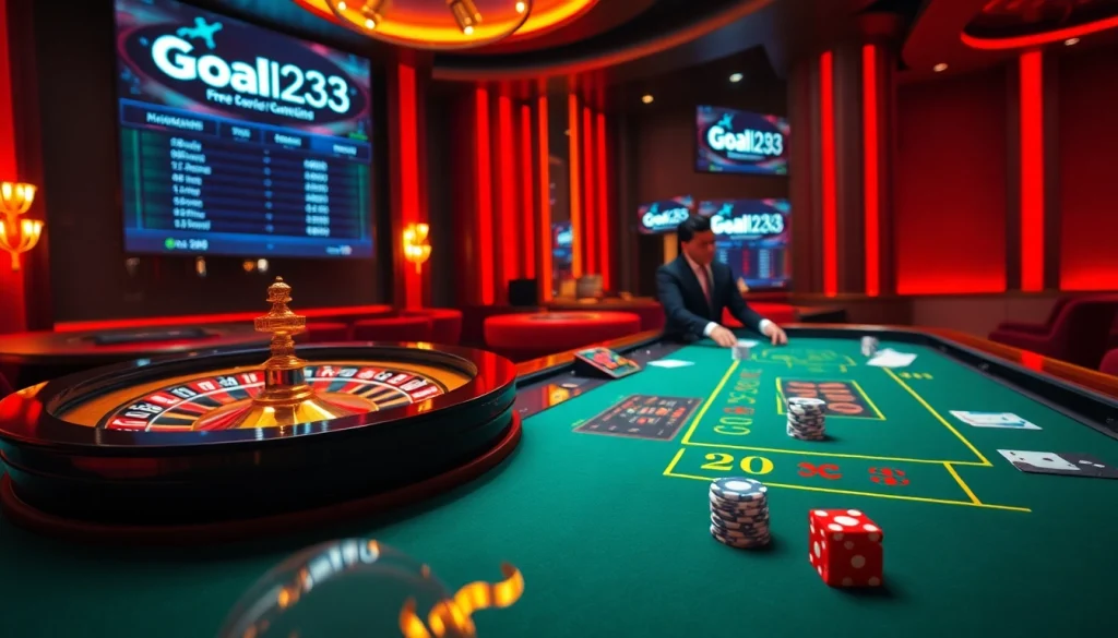 Experience the thrill of Goal123 with vibrant casino gaming tables and professional dealers.