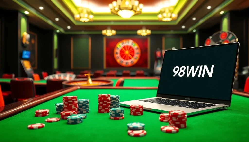Experience thrilling gameplay at 98WIN casino featuring vibrant tables and exciting gambling action.