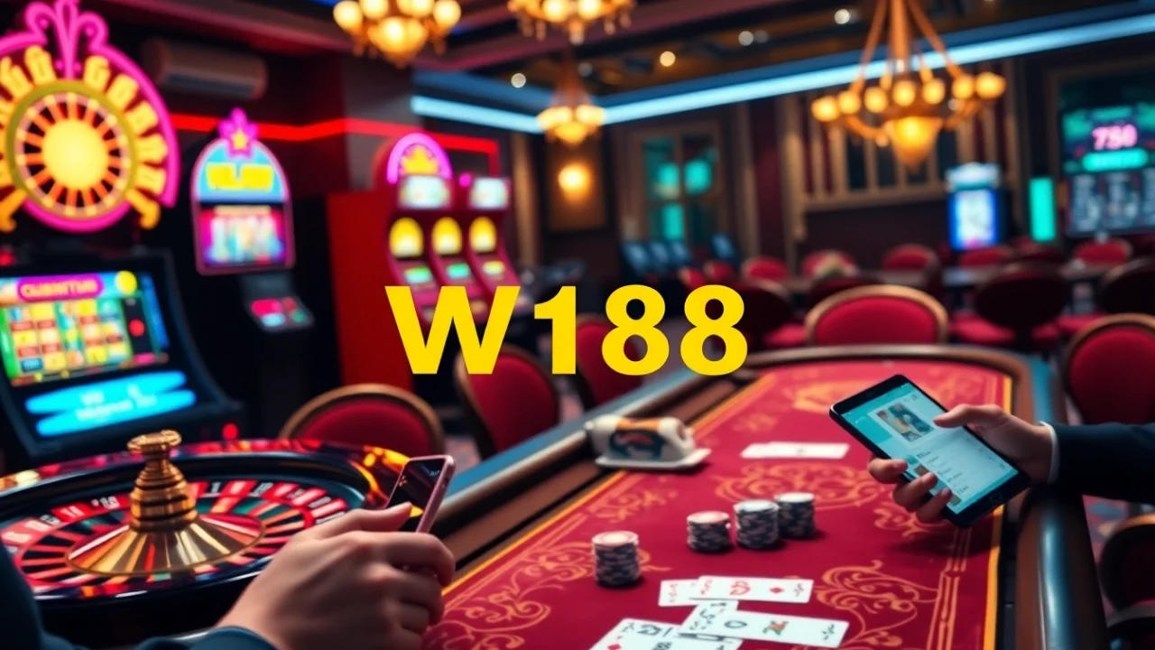 W188 enhances the gaming experience with vibrant casino visuals featuring roulette and poker.