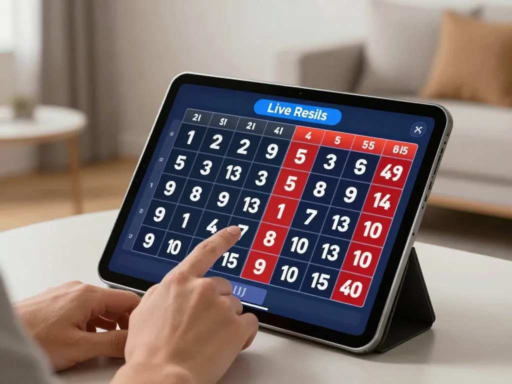 Check 4d result lotto 9 on a tablet in a cozy home setting