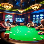 Engaging poker game at u888 casino with colorful chips and high-tech slots.