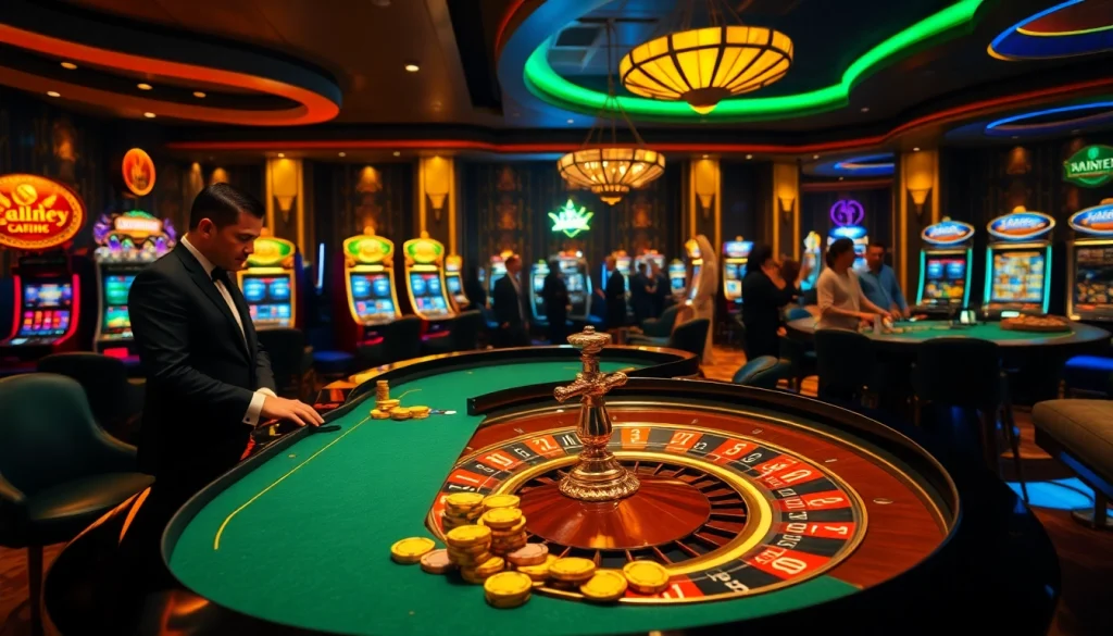 Casino scene showcasing excitement at a roulette table with players enjoying ok 8386 betting.