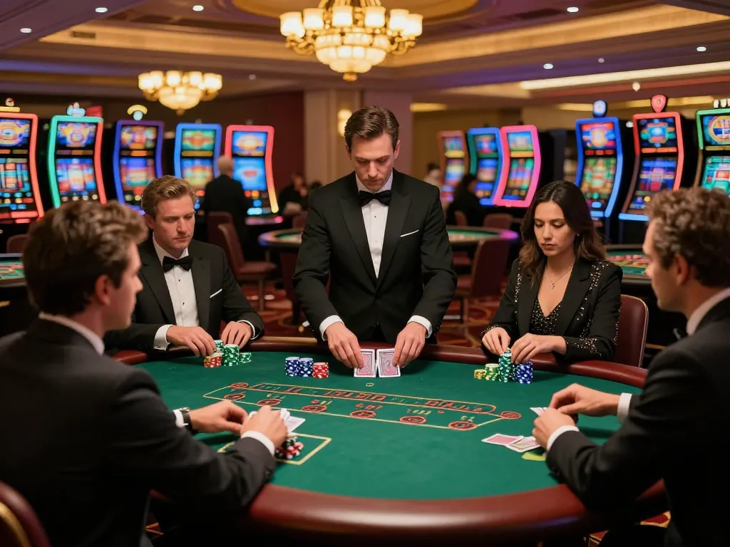 Players enjoying blackjack at a glamorous casino, showcasing the excitement of https://ok365.best/ for an engaging gambling experience.
