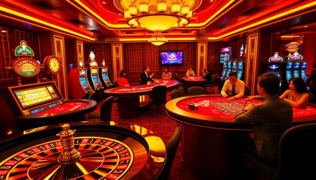 Bongdalu betting scene displaying excitement at casino tables with cards and chips.