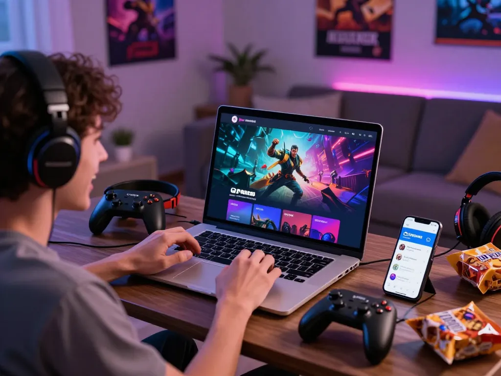 Engaged player experiencing Onbet gaming platform in vibrant living room setting.