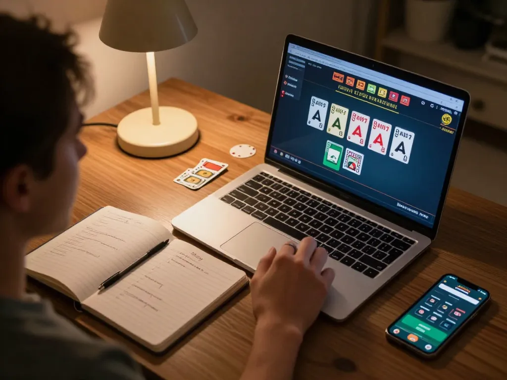 SHBET user enjoying a live blackjack game on laptop in cozy home setup, highlighting strategic betting and responsible gaming.