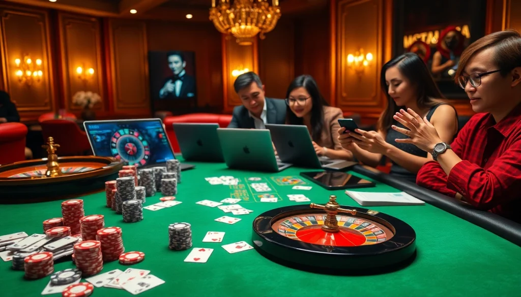 Exciting online casino gameplay at https://78winbiz.com/ with players engaged in poker and roulette.