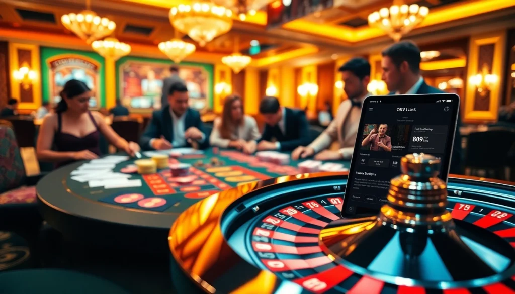 Betting enthusiasts engaging at a casino table with OK9 Link app features.