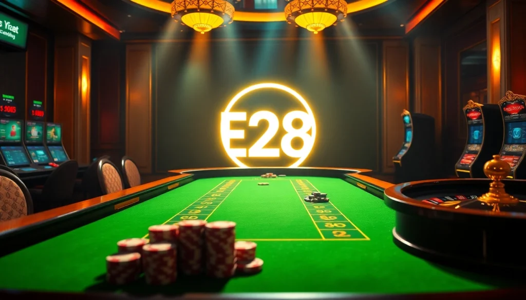 Players engaging in high-stakes gambling at E28's luxurious online casino tables.