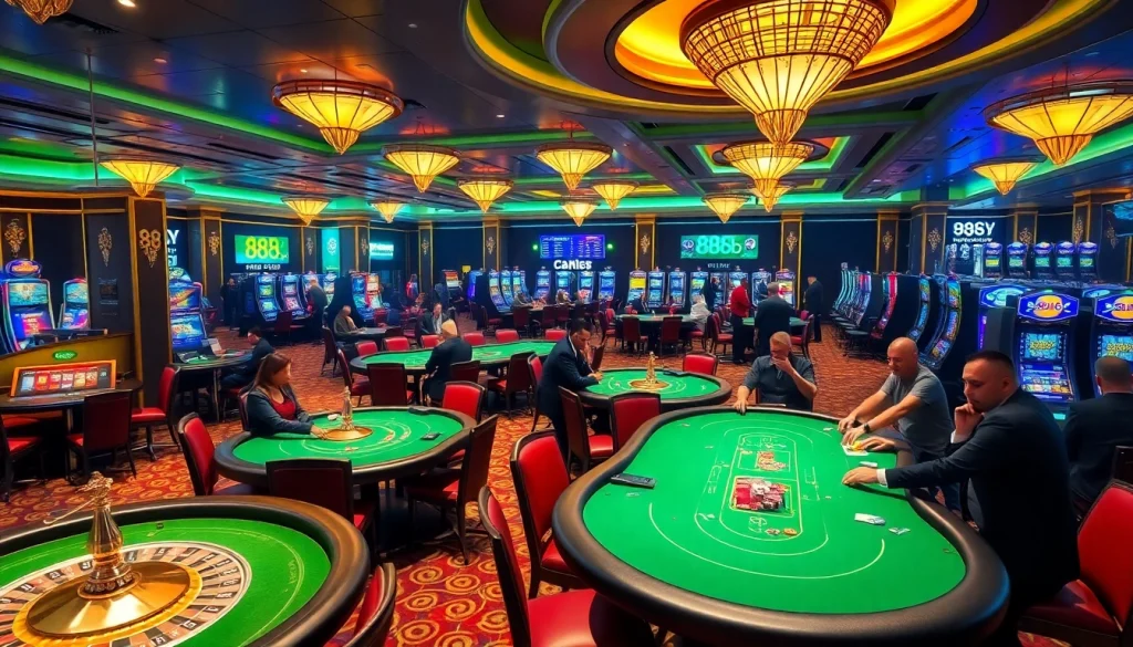 Experience the excitement of 888b in a vibrant casino with players, games, and lively atmosphere.