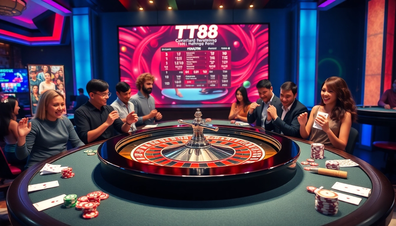 Players enjoying roulette at TT88, showcasing vibrant chips and cards for a thrilling casino experience.