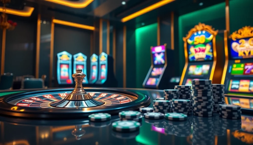 Playing games at GG88 online casino with vibrant slot machines and roulette.