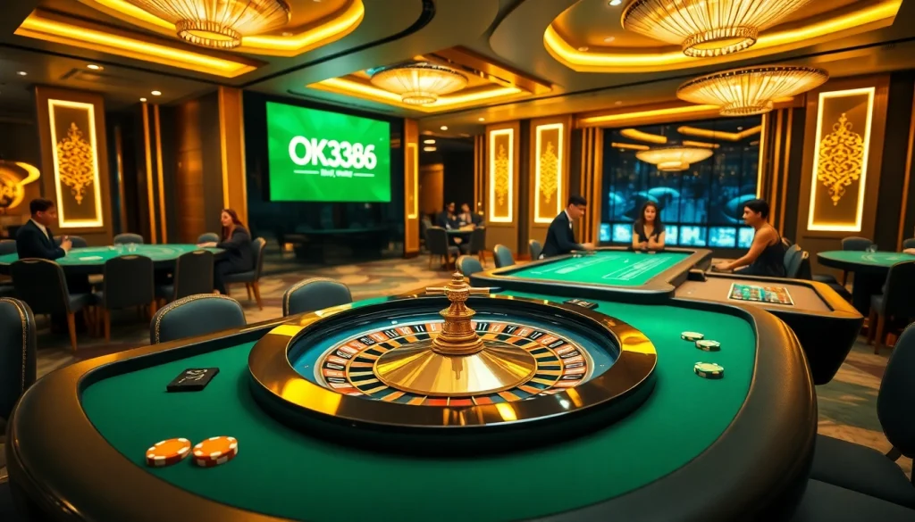 Players enjoy a thrilling game of roulette at OK8386 casino, showcasing vibrant gaming excitement.