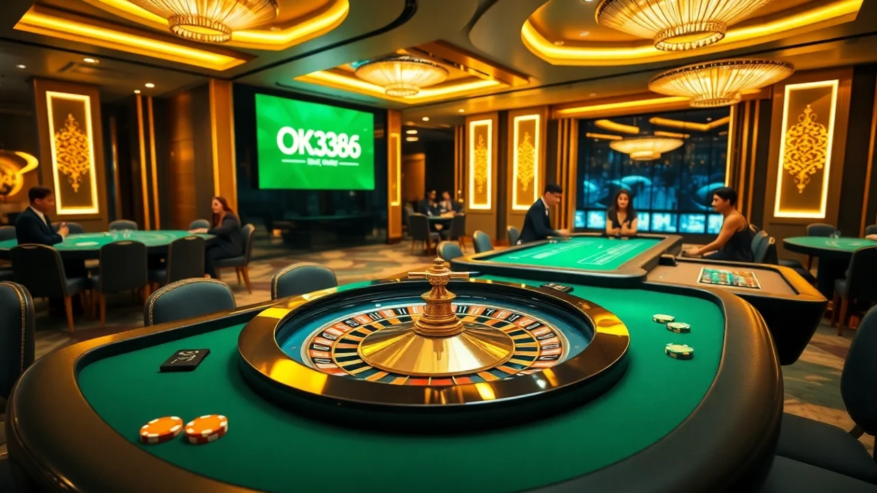 Players enjoy a thrilling game of roulette at OK8386 casino, showcasing vibrant gaming excitement.