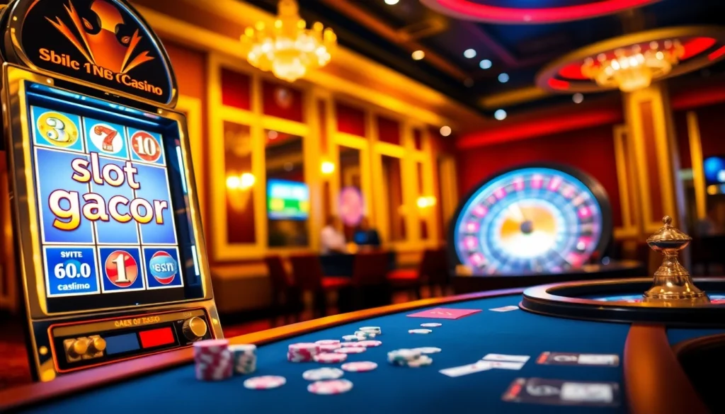 Experience thrilling wins at slot gacor machines amidst a vibrant casino atmosphere.