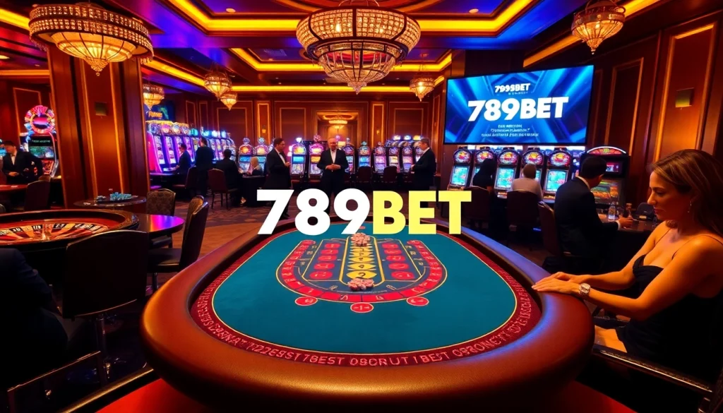 Experience the excitement of 789BET with vibrant casino elements like blackjack, poker, and roulette.
