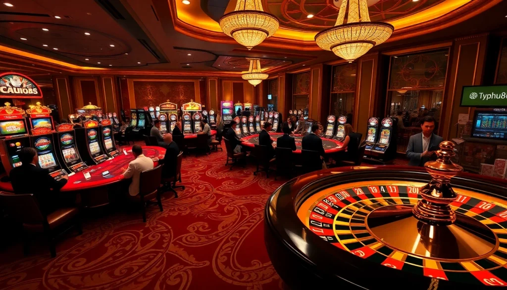 Experience the thrill of gambling at Typhu88 with vibrant slot machines and professional dealers.