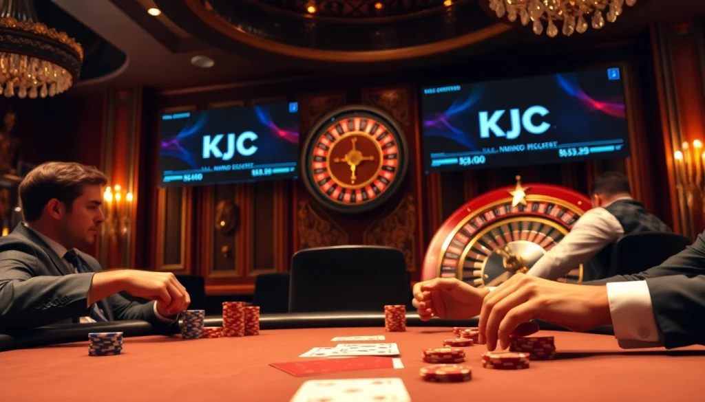 Players enjoying a thrilling poker game at KJC's luxury casino.