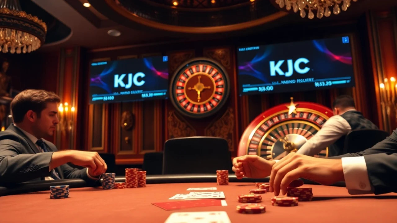 Players enjoying a thrilling poker game at KJC's luxury casino.